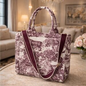 Structured Burgundy Canvas Tote – Timeless Elegance NWT